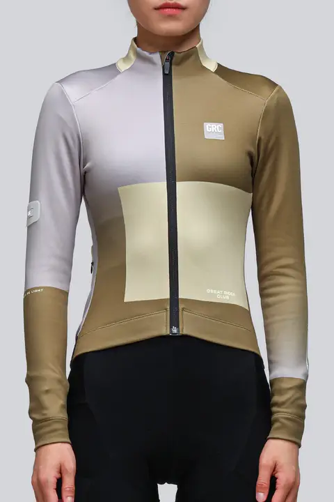 GRC 冬用保温フリースジャケット【枯葉色・カラーコントラスト・女性用ロードバイクウェア】