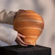 レトロ陶器花瓶 【インテリア装飾・和風・粗陶器・リビングに最適】