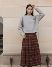 レトロデザインのチェック柄ハイウエストプリーツスカート【女性用・秋冬用】（セットアップ対応）