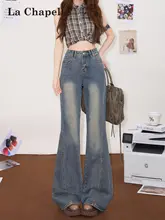 アメリカンビンテージスタイルのハイウエストフレアデニムパンツ【女性用・足元をスリムに見せるデザイン】