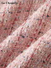 ピンクのフリンジ付きジャケットとスカートのファッションコーディネート（セットアップ対応）