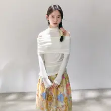流れる雲を感じる！オフショルダーリブニットTシャツ【フィット感・長袖】