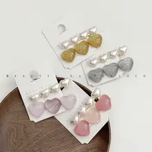 パールハートデザインのサイドバングヘアクリップ【甘い印象・前髪用】