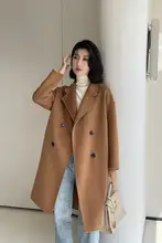 トレンディなキャメルカラーのダブルフェイスコート【中丈・ウール混・女性用】
