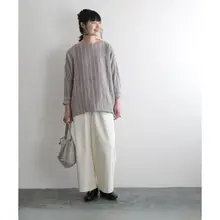 快適な肌触りのストレッチコットン製ロングパンツ【ゆったりワイドレッグ・カジュアルスタイル】