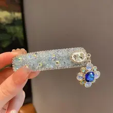 豪華なブルークリスタルフリンジヘアクリップ【個性的な民族風・サイド用】