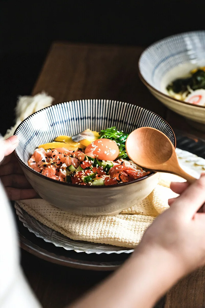 陶器製の日本風スープボウル【釉下彩・ラーメン用・家庭用】