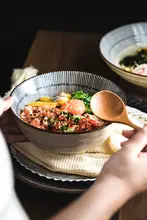 陶器製の日本風スープボウル【釉下彩・ラーメン用・家庭用】