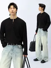 高級ボタン付きヘンリーネック 長袖Tシャツ【極上の柔らかさ・シンプルデザイン・春夏用】