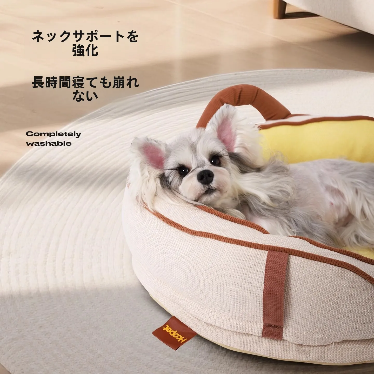 シンプルでスタイリッシュな円形犬用ベッド：小型犬用の空間に合うおしゃれなデザイン