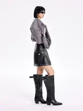 高腰半身スカート【美式デザイン・レザー・気品ある仕上がり】（セットアップ対応）