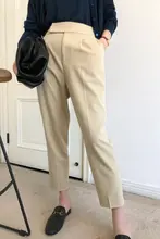 高級感のあるクラシックデザイン 秋冬用 ウール製ハイウエストストレートパンツ【細身・フィット】