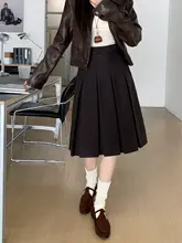 毛羽付き中長丈プリーツスカート【秋冬用・ハイウエスト・Aライン・レトロデザイン・ポケット付き】