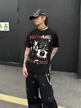 半袖Tシャツ ユニセックス アメカジ ヴィンテージ ダーク ハイストリート ブラック クロップド ワイドシルエット