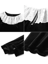 Lagogo ヘプバーン風 ベルベットワンピース【春秋用・ゆったりした子供服・小さな黒いドレス】