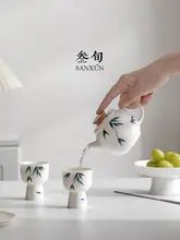 手描き常緑竹の功夫茶具セット【高脚茶壺・茶杯・ギフトボックス付き・家庭用】
