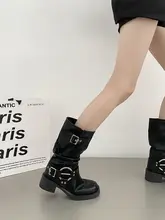 トレンディーなブラウンの厚底ウエスタンブーツ【レディース・粗いヒール・レトロデザイン】