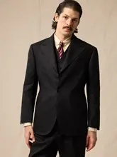 100%フレンチリネン ビジネスカジュアルスーツ【春夏向け・黒色・1930年代スタイル】（セットアップ対応）