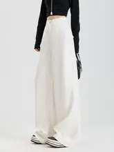 ホワイトのハイウエストワイドレッグデニムパンツ【ストレート・ドラッグレングス・シンプルスタイル】