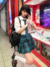 夏の和風デザインチェック柄スカート【オリジナルJK制服・プリーツ・学院風】（セットアップ対応）