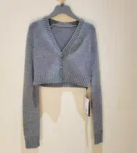 レトロVネック長袖短丈キャッシュミーアウター【秋用・柔らかいニット】