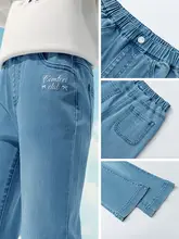 春季用の子供用ストレートデニムパンツ【スリムフィット・フレアデザイン・女の子用】（ セットアップ対応）