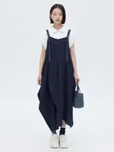 麻とテンセル混紡のストラップワンピース【夏用・プリーツ・アシンメトリー・ノースリーブ】