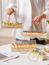 透明持ち手付きケーキボックス【スイス風・ロールケーキ・ムースケーキ用】