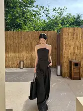 不規則なデザインのマルチウェイビスチェとワイドパンツ【ブラック・大人っぽさとスタイルアップ効果・セットアップ対応】