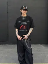 アメリカンビンテージ風 洗い加工ラウンドネック半袖Tシャツ【男女兼用・オーバーサイズ・ストリートファッション】
