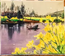 手描きの油彩画 ジョンナンの菜の花風景【リビング・玄関・書斎用の壁掛け装飾】