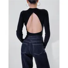 セクシーな背中開きニットボディスーツ【トレンドデザイン・ケーブルニット】（セットアップ対応）