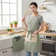 おしゃれなコットンリネン長袖エプロン【家庭用・防汚・通気性・耐久性・印刷デザイン】