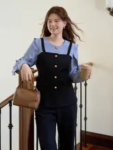 春夏用レトロデザインのフリル付きブラウスとワイドパンツ【大きいサイズ・スタイルアップ効果・セットアップ対応】