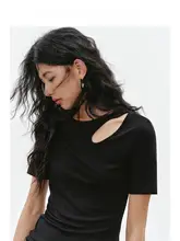 Tシャツ レディース 半袖 リヨセル オープンワーク 接触冷感 スリムフィット 着痩せ デザイン 夏 「EIGHTHMONTH」