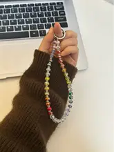 BAYLU オリジナル製作の虹色クリスタルビーズ付きスマホチェーン【高級感のあるストラップ・クリスタル装飾】