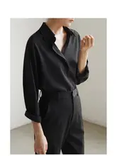 LIMONN 不規則Vネックブラック長袖シャツ【秋冬用・女性用・スリムフィット・多用途】