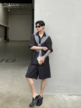 セットアップ メンズ 長袖シャツ ハーフパンツ ケープデザイン ストライプ バイカラー オフィスカジュアル きれいめ 上品 「cuibuju」