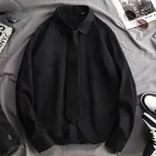 DK制服 メンズ長袖白シャツ【襟付き・リボン・カジュアル・大サイズ】