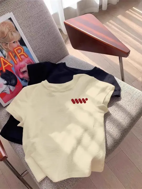 2025新作 レディースウェア イエローフロントショルダー半袖 Tシャツ