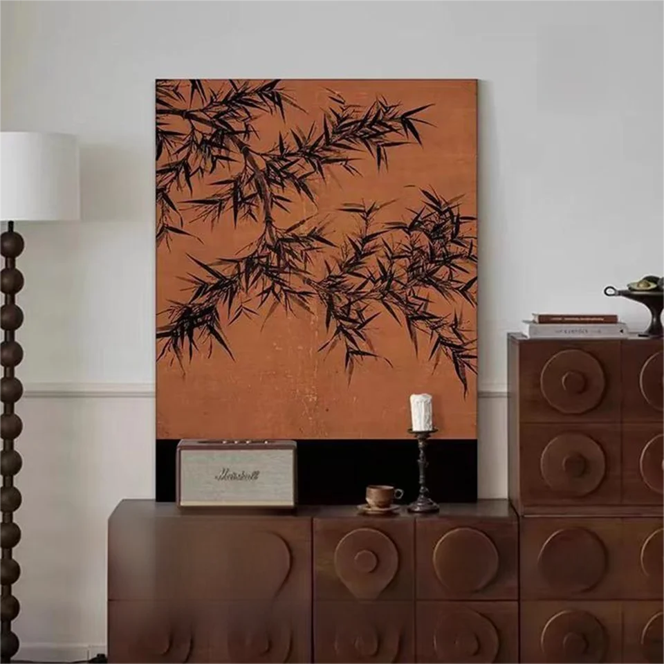 墨竹デザインの中華風壁掛け装飾画【禅の雰囲気・リビング／ダイニング用】