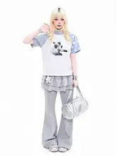 星柄ストライプの短袖Tシャツ【レディース・夏用・フィット感・猫デザイン】