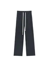 深灰色の糯米風カジュアルパンツ【秋冬用・ハイウエスト・ゆったり・ワイドレッグ】（セットアップ対応）