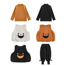 セットアップ 2点セット キッズ ガールズ ハロウィン ボアベスト ニットパンツ カボチャ アップリケ 裏起毛 もこもこ 防寒 冬