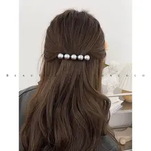 上品なパール付き低いポニーテール用ヘアクリップ【フランス風・半分束ね用】