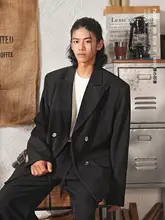 テーラードジャケット メンズ ピークドラペル 2つボタン ルーズ ストリート カジュアル 春 秋