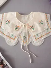 デザイン性の高いフラワー刺繍付きドールカラーの付け襟【多用途・女性用】（セットアップ対応）