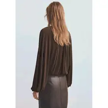 冬用 レディース ツイストデザイン 褶皺付きランタンスリーブシャツ【極上の柔らかさ・ラウンドネック・フィット】