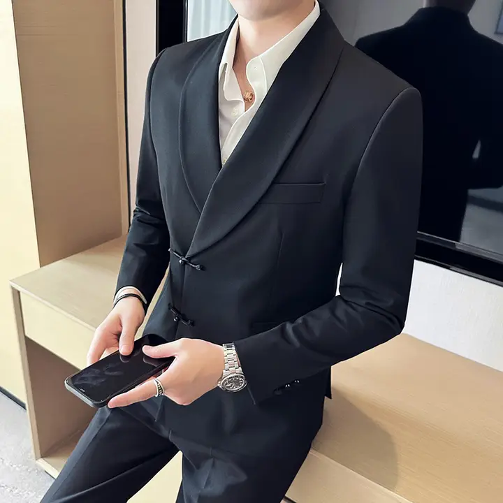 お洒落な中国風カジュアル盤扣ジャケット【スリムフィット・青果襟・ファッションデザイン】