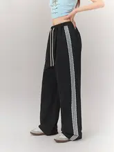 レース切り替えのウエストゴムパンツ【秋用・ルーズフィット・ウィメンズ】